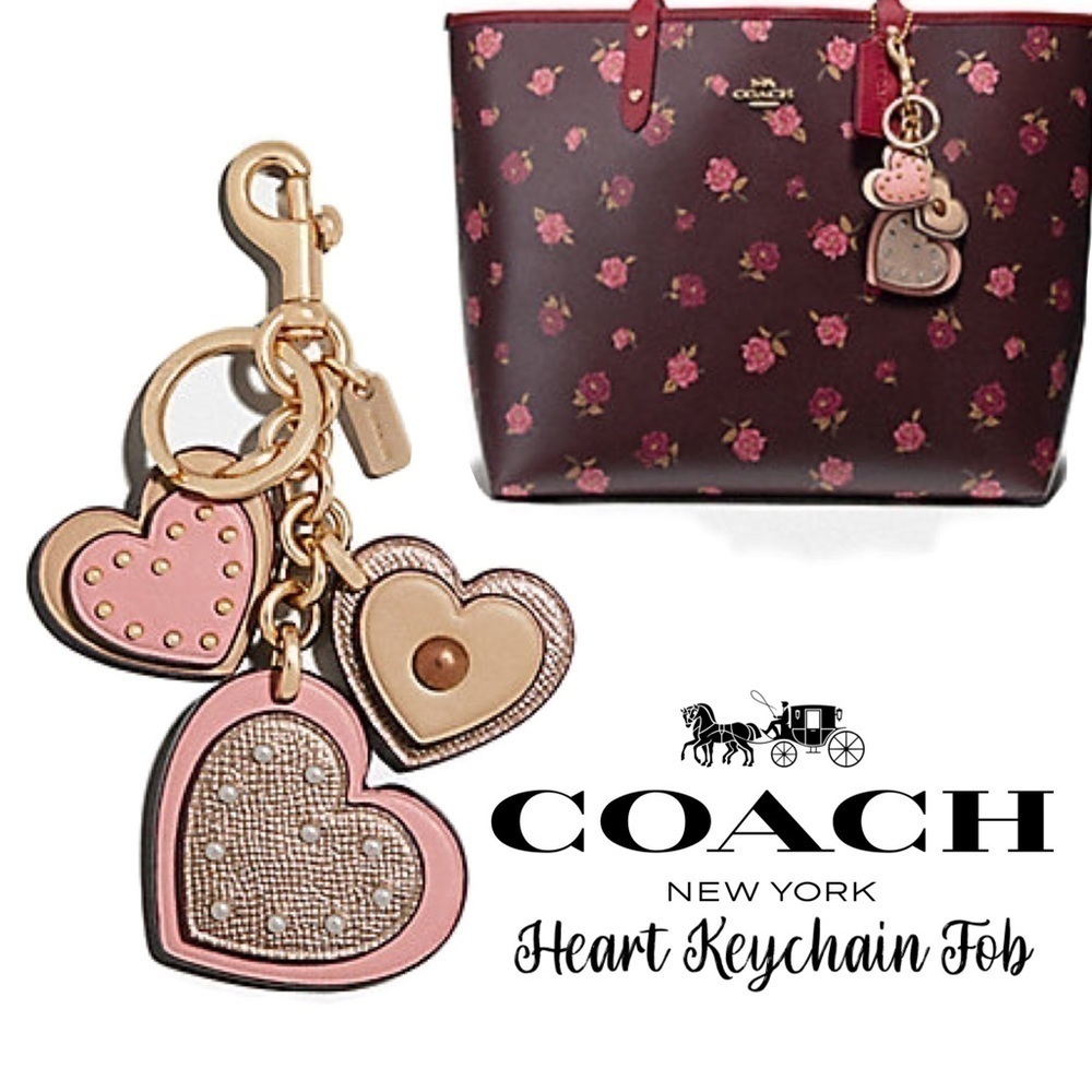Coach Heart Appliqué Rose Gold and Pink Dangle Keychain Charm Fob F40696 - Picture 2 of 11